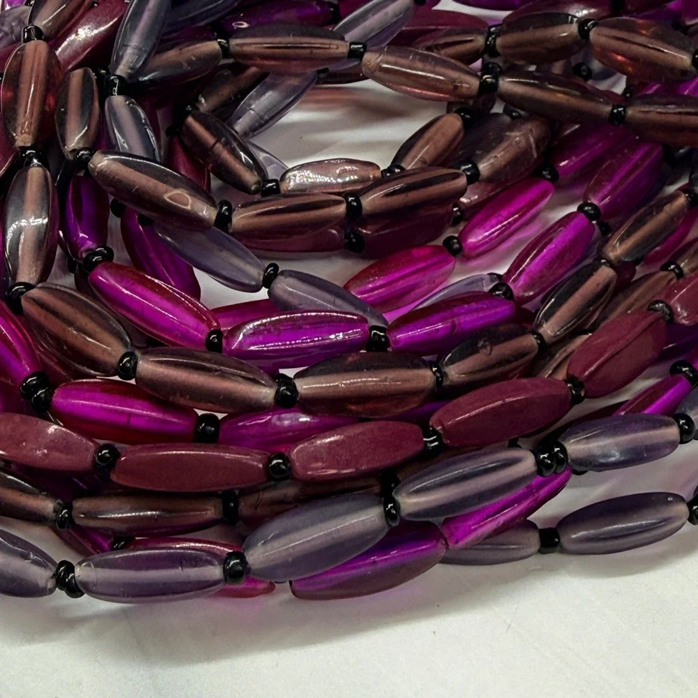 Premier Designs Purple Beaded Four Strand Layered Necklace Gunmetal Tone Clasp